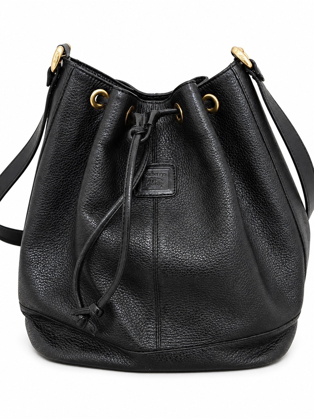 burberrys vintage black leather bucket bag nova check drawstring shoulder bag